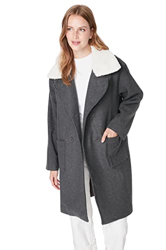 Trendyol Women's Damen Oversize Parkas Plain Webstoff Mantel Coat, Anthracite, 36 von TRENDYOL