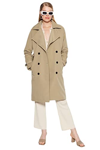 TRENDYOL Damen Oversize Parkas Plain Webstoff Trenchcoat Coat, Light Khaki, 34 von TRENDYOL