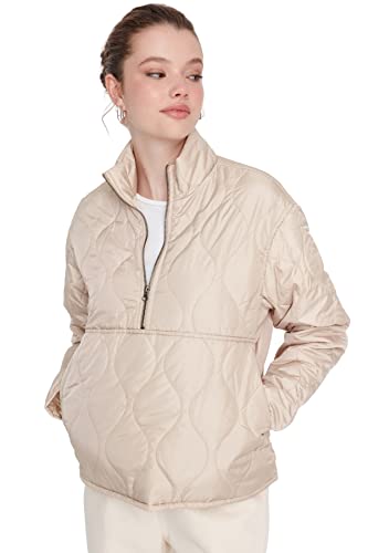 Trendyol Women's Damen Oversize Puffer Plain Webstoff Winterjacke Coat, Beige, M von TRENDYOL