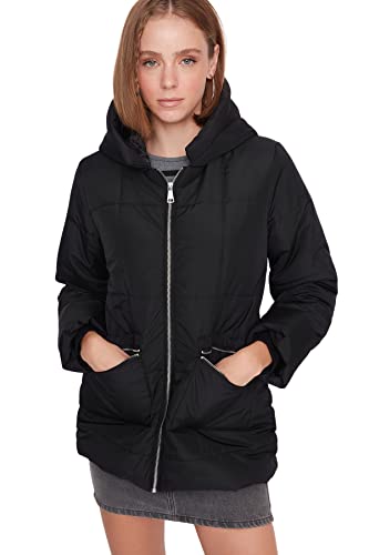 Trendyol Women's Damen Oversize Puffer Plain Webstoff Winterjacke Coat, Black, XS von TRENDYOL