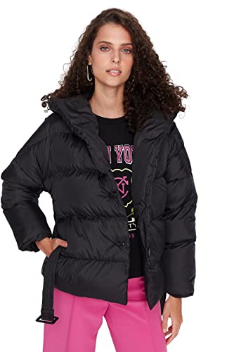 Trendyol Women's Damen Oversize Puffer Plain Webstoff Winterjacke Coat, Black, XS von TRENDYOL