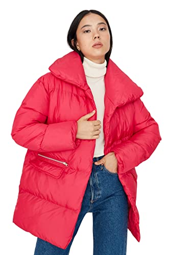 Trendyol Women's Damen Oversize Puffer Plain Webstoff Winterjacke Coat, Fuchsia, S von TRENDYOL