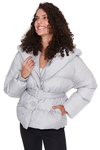 Trendyol Women's Damen Oversize Puffer Plain Webstoff Winterjacke Coat, Gray, S von TRENDYOL