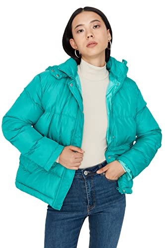 Trendyol Women's Damen Oversize Puffer Plain Webstoff Winterjacke Coat, Green, S von TRENDYOL