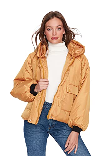 Trendyol Women's Damen Oversize Puffer Plain Webstoff Winterjacke Coat, Orange, S von TRENDYOL