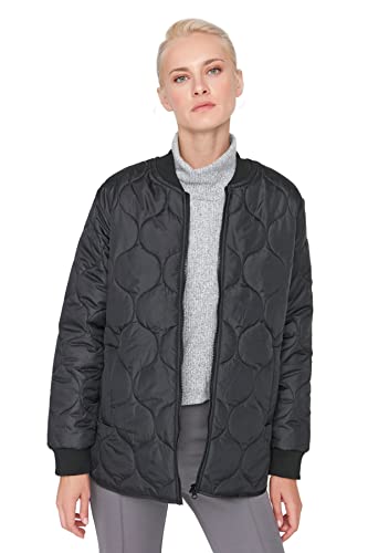 Trendyol Women's Damen Oversize Puffer Plain Webstoff Winterjacke Coat, Schwarz, S von TRENDYOL