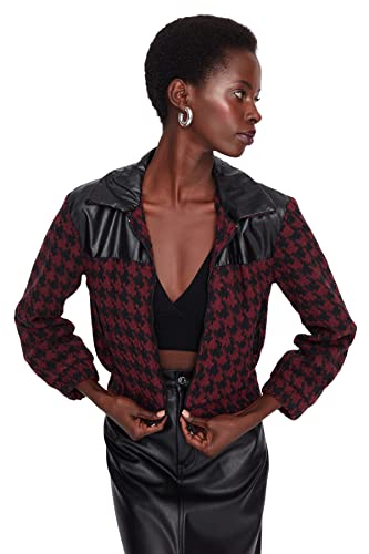 Trendyol Women's Damen Regular Basic Houndstooth Pattern Webstoff Jacke Coat, Damson Color, 36 von TRENDYOL
