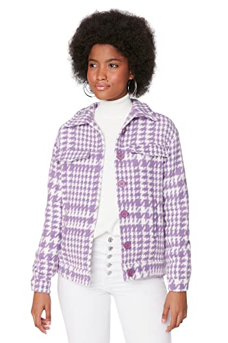 Trendyol Women's Damen Regular Basic Plaid Webstoff Winterjacke Coat, Lila, 34 von TRENDYOL