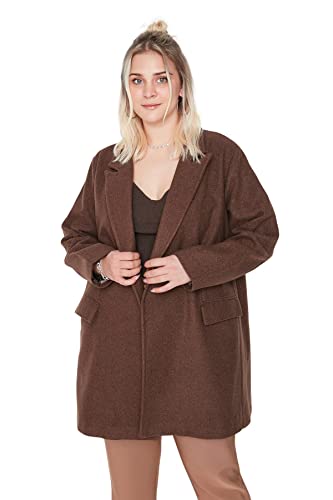 Trendyol Women's Damen Regular Basic Plain Webstoff Größen in Mantel Coat, Brown, 48 von TRENDYOL