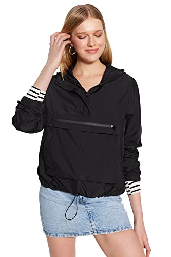 TRENDYOL Women's Damen Regular Basic Plain Webstoff Winterjacke Coat, Schwarz, L von TRENDYOL