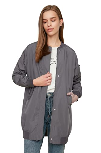 TRENDYOL Women's Damen Regular Basic Plain Webstoff Winterjacke Coat, Gray, 36 von TRENDYOL