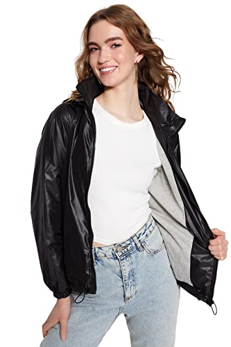 TRENDYOL Women's Damen Regular Basic Plain Webstoff Winterjacke Coat, Schwarz, S von TRENDYOL