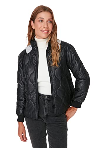 TRENDYOL Women's Damen Regular Basic Plain Webstoff Winterjacke Coat, Schwarz, S von TRENDYOL