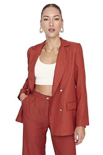 Trendyol Women's Damen Regular Bikerjacken Plain Webstoff Blazer Coat, Tile Red, 38 von TRENDYOL