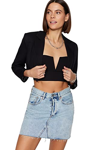 Trendyol Women's Damen Regular Bikerjacken Plain Webstoff Jacken & Westen Coat, Black, 38 von TRENDYOL