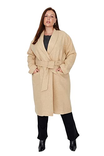 TRENDYOL Damen Regular Parkas Plain Webstoff Größen in Mantel Coat, Camelfarben, 16 von TRENDYOL