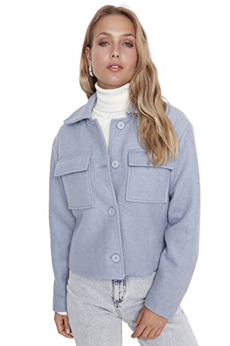 TRENDYOL Damen Regular Parkas Plain Webstoff Mantel Coat, Blau, 42 von TRENDYOL