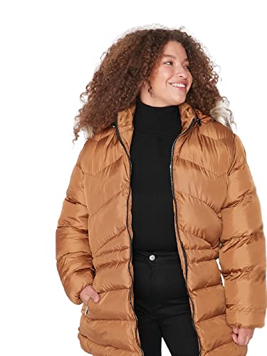 Trendyol Women's Damen Regular Puffer Plain Webstoff Größen in Winterjacke Coat, Camel, 42 von TRENDYOL