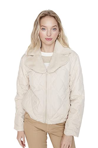 TRENDYOL Women's Damen Regular Puffer Plain Webstoff Winterjacke Coat, Beige, M von TRENDYOL