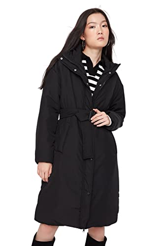 TRENDYOL Women's Damen Regular Puffer Plain Webstoff Winterjacke Coat, Black, L von TRENDYOL