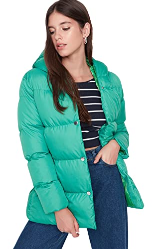 TRENDYOL Women's Damen Regular Puffer Plain Webstoff Winterjacke Coat, Green, S von TRENDYOL