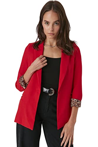 Trendyol Women's Damen Regular Zweireihig Plain Webstoff Blazer Coat, Red, 38 von TRENDYOL