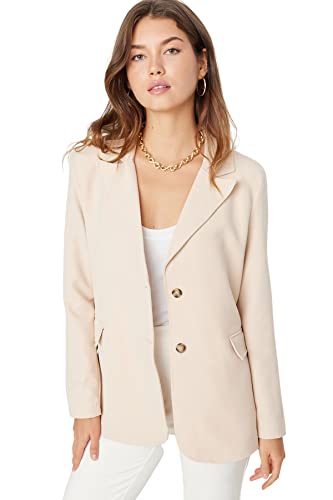 Trendyol Women's Damen Regular Zweireihig Plain Webstoff Blazer Coat, Stone, 38 von TRENDYOL