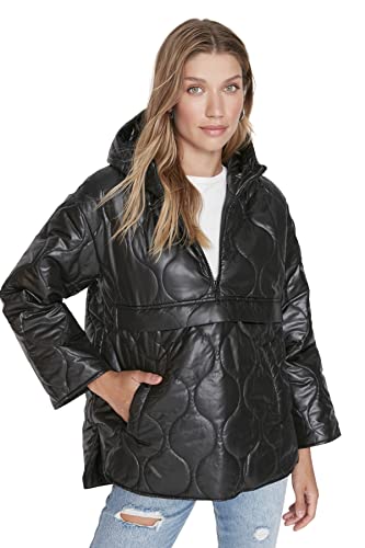 TRENDYOL Damen Jung Oversize Puffer Plain Webstoff Winterjacke Coat, Schwarz, M von TRENDYOL