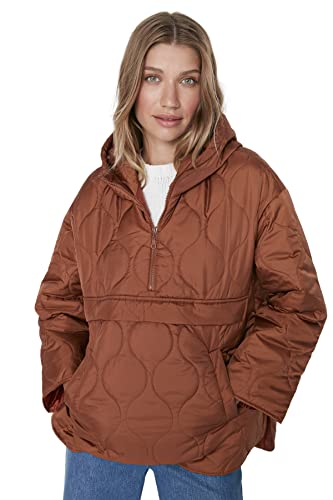 TRENDYOL Damen Jung Oversize Puffer Plain Webstoff Winterjacke Coat, Brown, XS von TRENDYOL