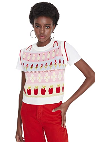 Trendyol Women's Fruit Patterned Knitwear Sweater, Ecru, S von TRENDYOL