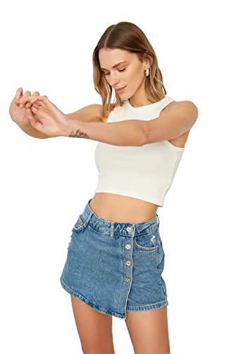 TRENDYOL Damen Gestrickter Athlet auf dem Weg Super Crop T Shirt, Weiß, M EU von TRENDYOL