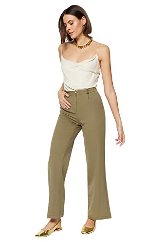 TRENDYOL Women's Herren Basic Hoher Bund Wide Leg Hose Pants, Light Khaki, 40 von TRENDYOL