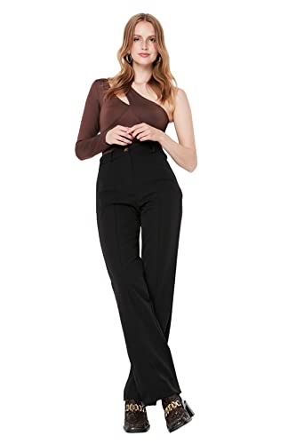 Trendyol Women's Herren Hoher Bund Straight Hose Pants, Black, 36 von TRENDYOL