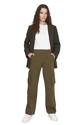 Trendyol Women's Herren Hoher Bund Weites Bein der 90er Jeans, Khaki, 34 von TRENDYOL