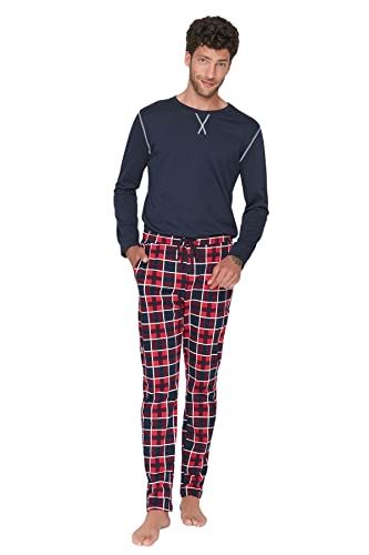 Trendyol Women's Herren Kariert Webstoff Pyjamahose Pajama Bottom, Navy Blue, 36 von TRENDYOL