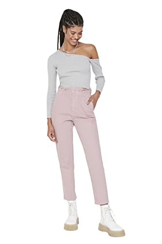 TRENDYOL Damen Trendyol Herren More Sustainable Mittlerer Bund Mom Jeans Jeans Normal Waist Denim Mom Light Blue Jeans, Rosa, 36 von TRENDYOL