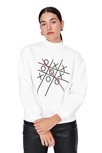 TRENDYOL Damen High Neck with Slogan Regular Sweatshirt, Ecru, XS von TRENDYOL