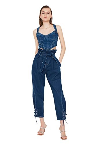 TRENDYOL Women's High Waist Jeans, Navy Blue, 36 von TRENDYOL