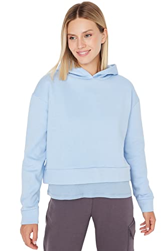 Trendyol Women's Hood Plain Regular Sweatshirt, Light Blue, S von TRENDYOL