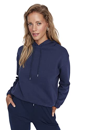 Trendyol Women's Hood Plain Regular Sweatshirt, Navy Blue, XS von TRENDYOL