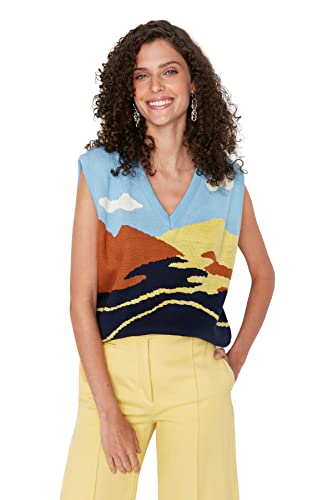 Trendyol Women's Landscape Jacquard Knitwear Sweater, Blue, Small Trendyol Women's Landscape Jacquard Knitwear Sweater, Blue, Small von TRENDYOL