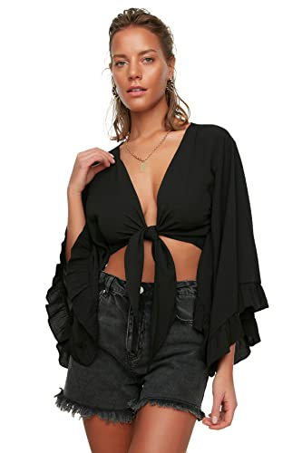 TRENDYOL Damen Schwungrad Detaillierte Viskosebluse Blouse, Schwarz, 36 von TRENDYOL