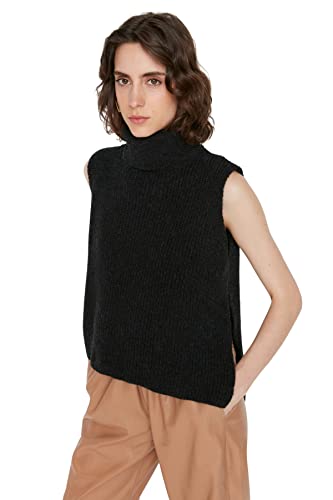 TRENDYOL Damen Slit Detailed Knitwear Sweater, Anthracite, M von TRENDYOL