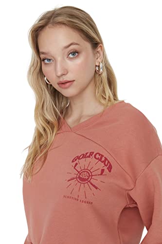 TRENDYOL Damen V Neck with Slogan Relaxed Sweatshirt, Dusty Rose, M von TRENDYOL