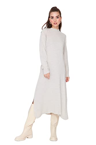 Trendyol Women's Woman Design Maxi Skater Crew Neck Knitwear Dress, Beige, S von TRENDYOL