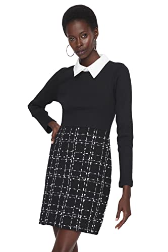 TRENDYOL Damen Woman Mini A-line Lapel Collar Woven Dress, Schwarz, 34 von TRENDYOL