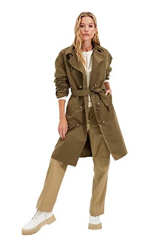 Trendyol, Khaki gewölbter Knopfverschluss Wasserabweisender langer Trenchcoat, Khaki, 36 von TRENDYOL