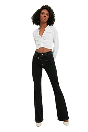 Trendyol, hohe Taille Flare-Jeans mit schwarzem asymmetrisch, schwarz, 42 von TRENDYOL