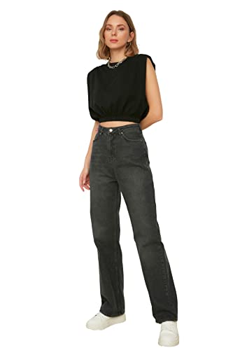 TRENDYOL Damen Trendyol -Hohe Taille 90er Jahre Breite Beinjeans Jeans Palazzo, Anthrazit, 36 von TRENDYOL