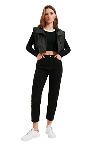 TRENDYOL Damen Trendyol E Zierliche Hohe Taille Mutter Jeans Jeans Chino, Schwarz, 34 von TRENDYOL